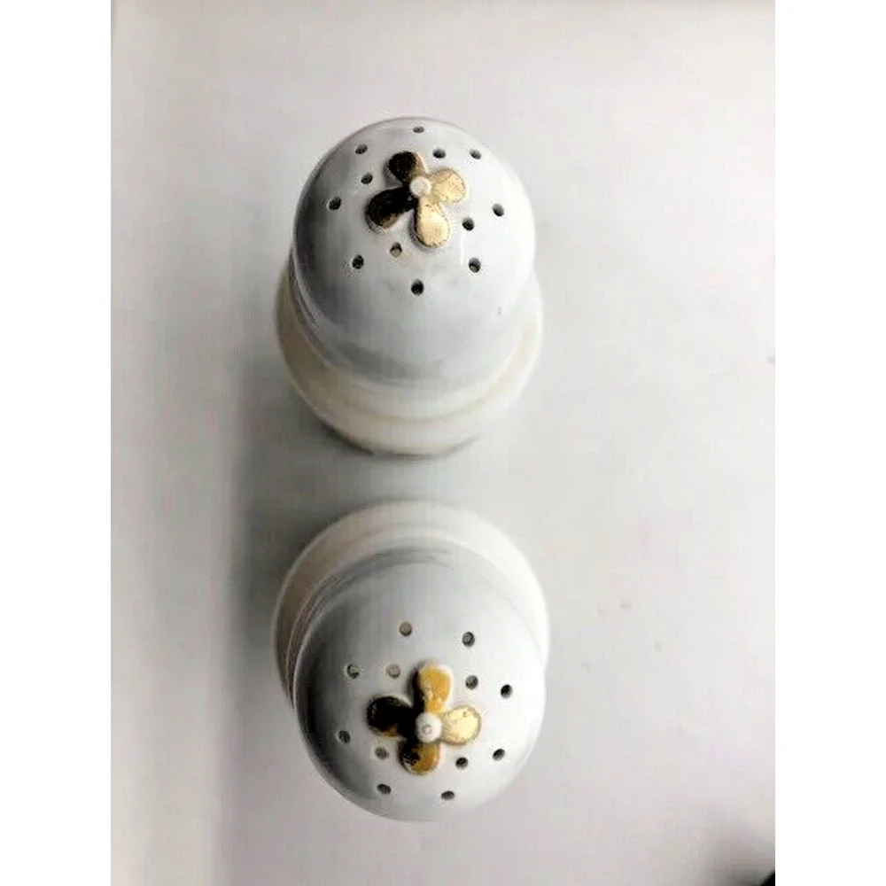 Avon Milk Glass Retro 70's Salt & Pepper Shakers White Orange Purple Flowers